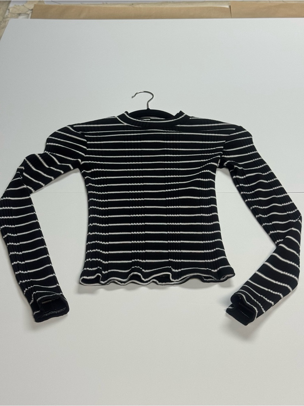perfectwhitetee Black & White Ribbed Striped Long Sleeve Top